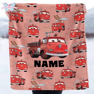 Personalized Cars Blanket, Custom Name Lightning Mcqueen Sally Tow Mater DisneyCars Blanket, Custom Cars Characters Birthday Blanket afbeelding 4