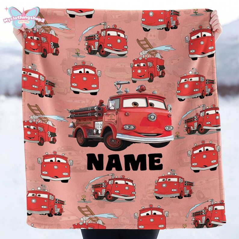 Personalized Cars Blanket, Custom Name Lightning Mcqueen Sally Tow Mater DisneyCars Blanket, Custom Cars Characters Birthday Blanket afbeelding 4