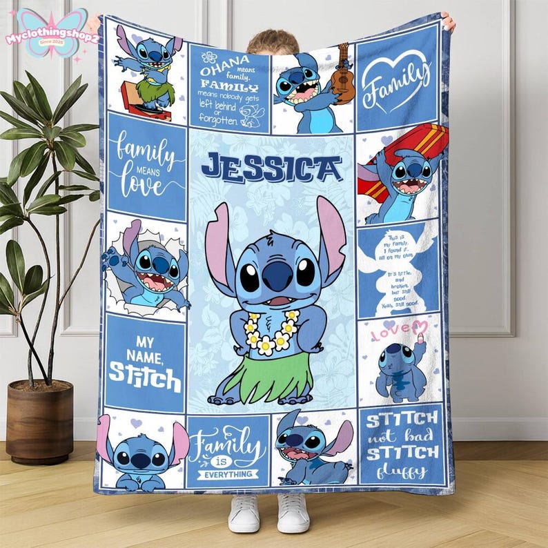 Personalized Stitch Fleece Blanket, My Name Stitch Blanket, Stitch Lovers Blanket, Fleece Blanket, Throw Blanket, Sofa Blanket image 5