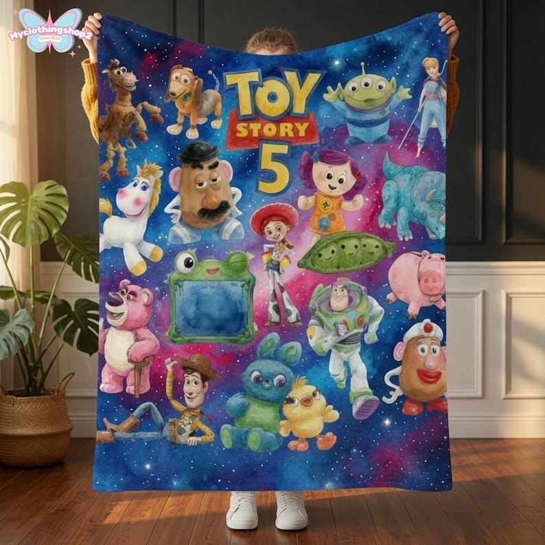 Personalized Toy Story 5 Fleece Blanket, Buzz Lightyear Blanket,Toy Story Woody Jessie Blanket, Toy Story Aliens, Birthday Boy Blanket image 1
