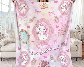 Disneyland Coquette Bow Marie Aristocats Blanket, Watercolor Fleece Blanket, Aristocats Blanket, Disneyland, Marie Cat Birthday Gift
