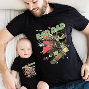 Rad Dad Mandalorian and Baby Yoda Matching Shirt, Retro 90s StarWars Father Day Matching Shirts, Dad and Son Baby Yoda Tees image 4