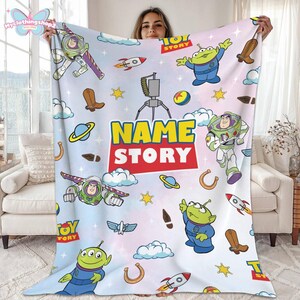 Custom Name Pixar Toy Story Fleece Blanket, Buzz Lightyear Blanket, Toy Story Aliens Blanket, Toy Story Birthday, Birthday Boy Blanket image 1