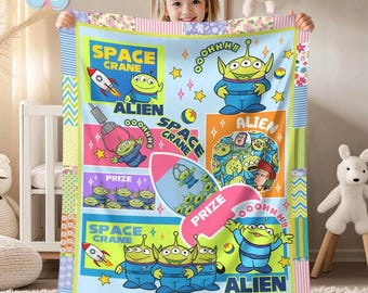 Cute Toy Story Alien Food Ooooooh Best Day Ever Blanket, Pixar Toy Story Alien Fleece Blanket, Disneyland Home Decor, Disneyland Bedding