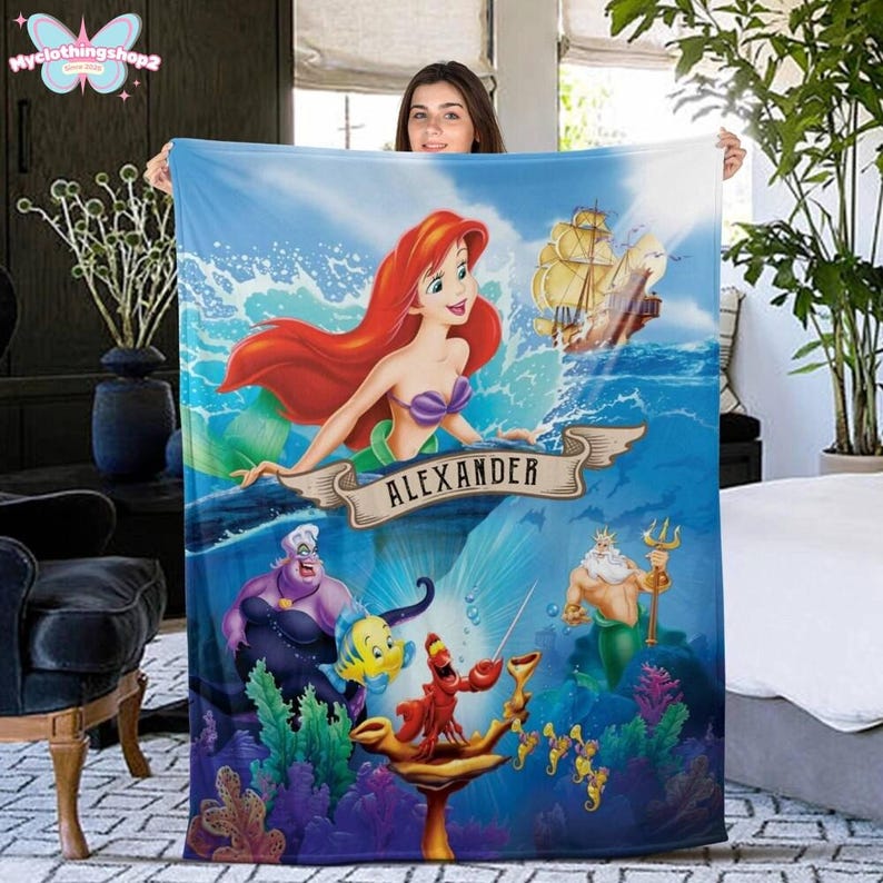 Personalized The Little Mermaid Blanket, Ariel Princess Fleece Blanket, Princess Birthday Gift, Christmas Gift For Girls, Baby Blanket Gift image 1