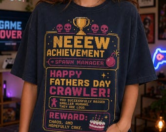 Retro Gamer Dad Achievement Shirt, " Neeeew Achievement" Happy Funny Father's Day Gaming Tee, Pixel Art Dad Gift, Spawn Manager Dad Shirt
