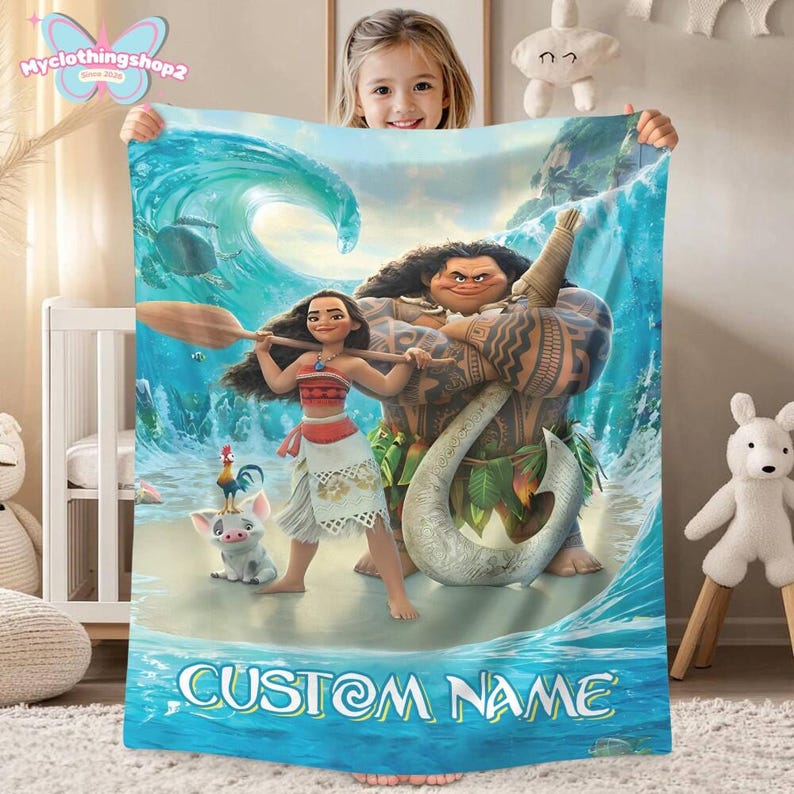 Custom Name Princess Moana Blankets, Moana 2 Fleece Blanket, Moana Maui Blanket, Princess Moana Blanket, Birthday Gift immagine 7