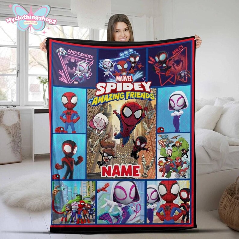 Personalized Spidey & His Friends blanket, Spiderman And Amazing Friends Custom Name Blanket, Birthday Boy Girl blanket, Birthday Boy gift bild 2