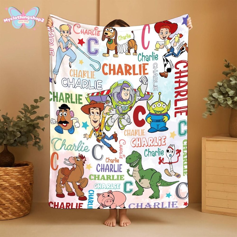 Personalized Toy Story Fleece Blanket, Buzz Lightyear Blanket,Toy Story Woody Jessie Blanket, Toy Story Aliens Blanket, Birthday Boy Blanket afbeelding 3