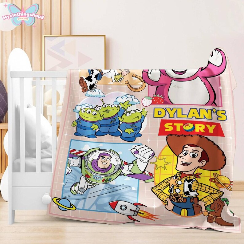 Personalized Toy Story Fleece Blanket, Buzz Lightyear Blanket, Toy Story Woody Blanket, Toy Story Aliens Blanket, Birthday Boy Blanket image 4
