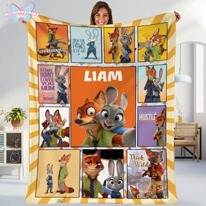 Personalized Disneyland Zootopia Blanket, Judy Hopps Nick Wilde Birthday Boy Girl Matching Fleece Blanket, WDW Disneyland Couple Gifts image 1