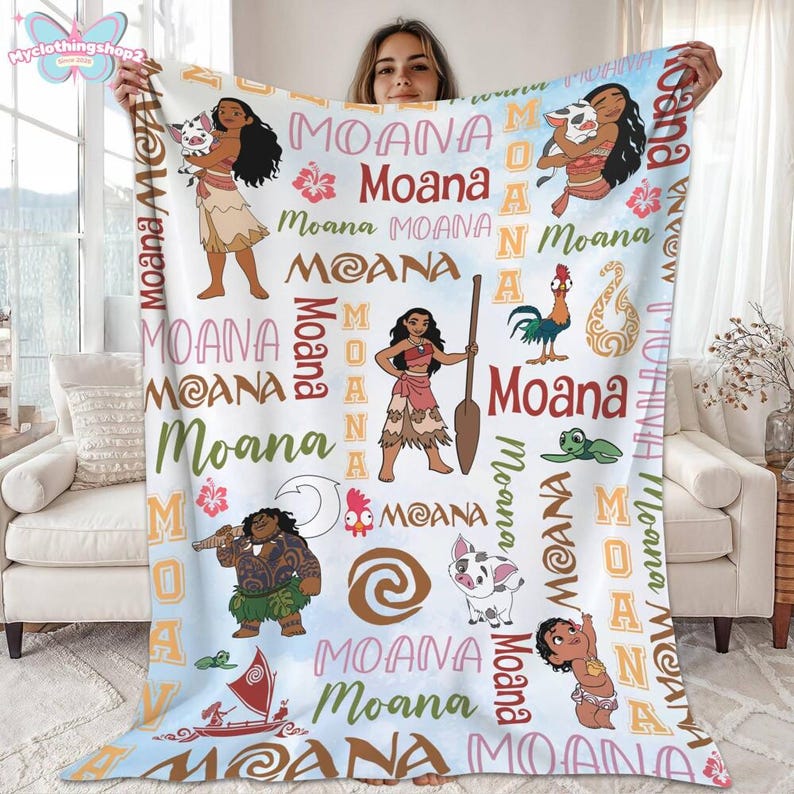 Personalized Moana Blanket, Custom Name Moana Blanket, Moana Maui Blanket, Disneyland Birthday Gift Blanket, Princess Birthday Gifts afbeelding 7