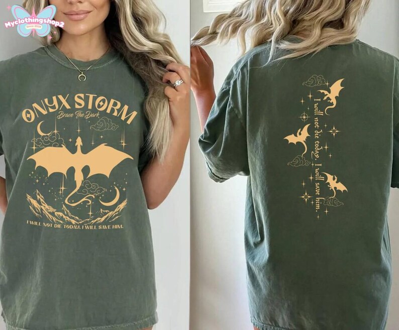 Fourth Wing Dragon Shirt Comfort Shirt, Tairn & Andarna 2 Sides TShirt, Basgiath War College Tee, Dragon Rider Onyx Storm, Gift for Reader image 2