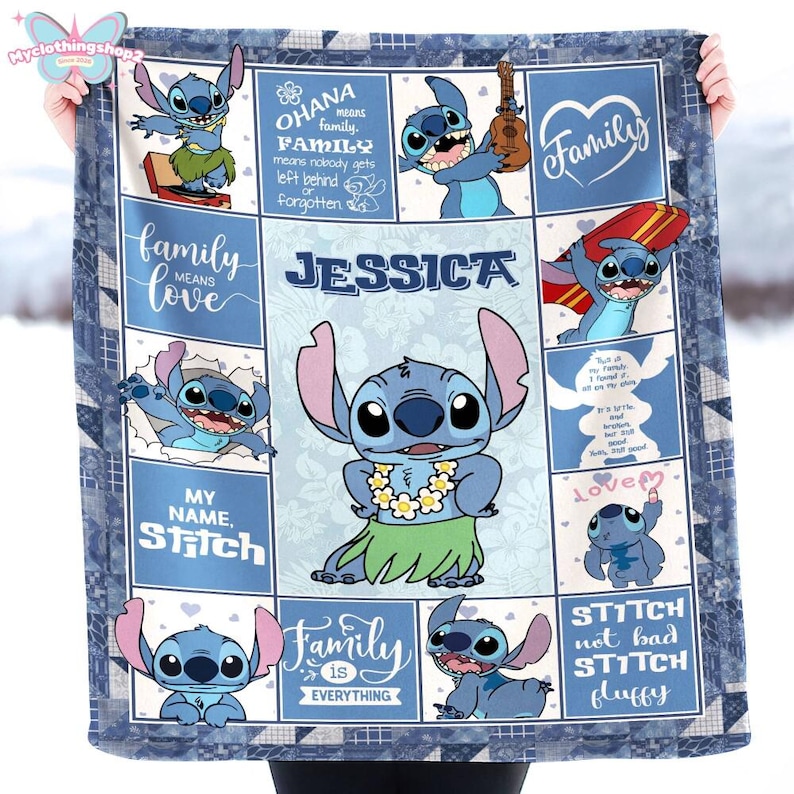 Personalized Stitch Fleece Blanket, My Name Stitch Blanket, Stitch Lovers Blanket, Fleece Blanket, Throw Blanket, Sofa Blanket image 1