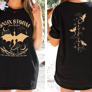 Fourth Wing Dragon Shirt Comfort Shirt, Tairn & Andarna 2 Sides TShirt, Basgiath War College Tee, Dragon Rider Onyx Storm, Gift for Reader image 1