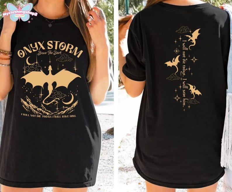 Fourth Wing Dragon Shirt Comfort Shirt, Tairn & Andarna 2 Sides TShirt, Basgiath War College Tee, Dragon Rider Onyx Storm, Gift for Reader image 1