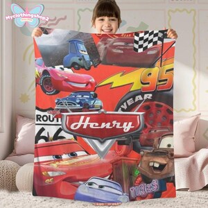 Disneyland Cars Fleece Blanket, Blanket Radiator Springs Cars Movie, Lightning Mcqueen Sally Tow Mater Cars, Cars Characters Blanket Gifts afbeelding 2