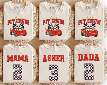 Camiseta de cumpleaños de Custom Cars Pit Crew Mama Dada Lightning McQueen, Camiseta de cumpleaños de DisneyCars a juego para la familia, Camiseta de cumpleaños de Cars para niño, Cumpleaños de WDW