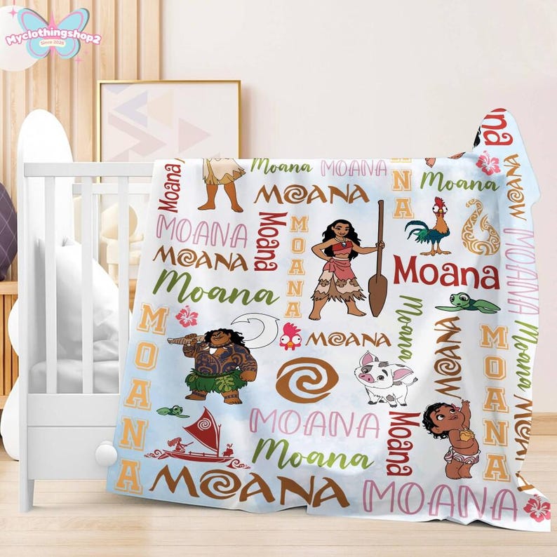Personalized Moana Blanket, Custom Name Moana Blanket, Moana Maui Blanket, Disneyland Birthday Gift Blanket, Princess Birthday Gifts afbeelding 3