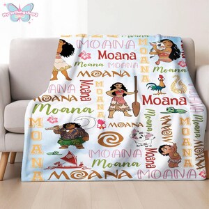 Personalized Moana Blanket, Custom Name Moana Blanket, Moana Maui Blanket, Disneyland Birthday Gift Blanket, Princess Birthday Gifts afbeelding 2