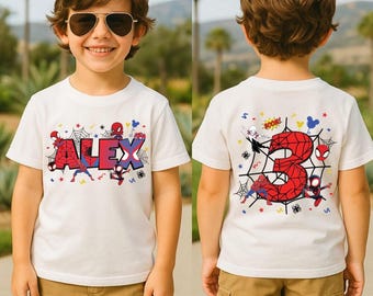 Camiseta de cumpleaños de Spiderman, camiseta personalizada de Disneyland para niño de cumpleaños, camiseta de fiesta de Spidey, regalo de superhéroe para niños pequeños, sudadera a juego de Spiderman