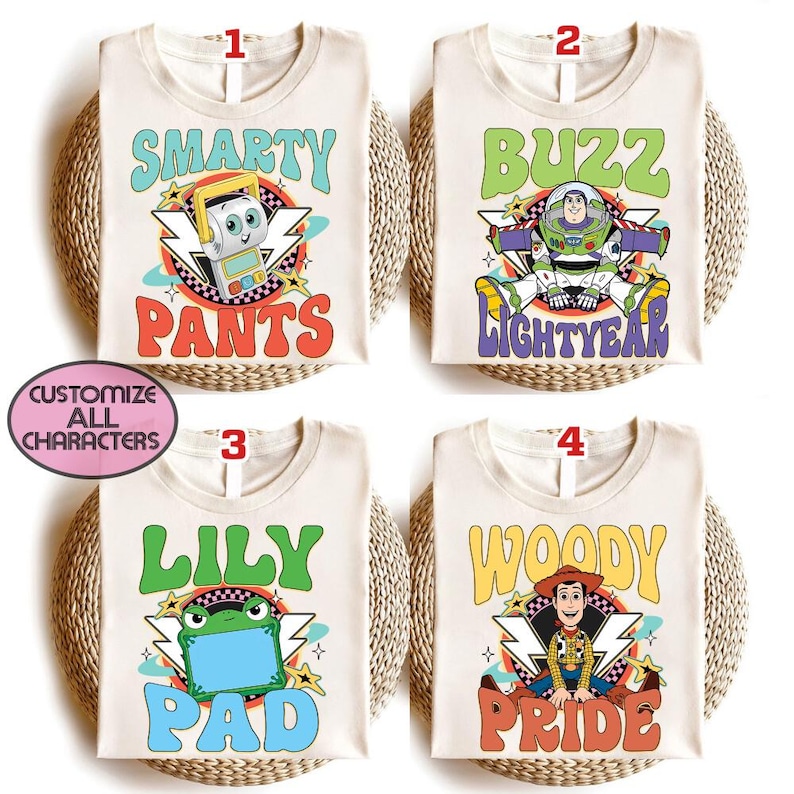 Custom All Characters Toy Story 1995 Retro T-Shirt, Woody Buzz Lightyear Rex Tee, Pixar Fest, WDW Disneyland Family Vacation Trip bild 1