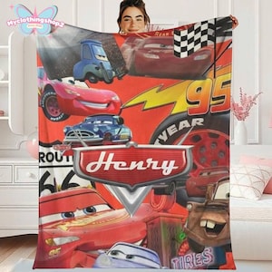 Disneyland Cars Fleece Blanket, Blanket Radiator Springs Cars Movie, Lightning Mcqueen Sally Tow Mater Cars, Cars Characters Blanket Gifts afbeelding 1