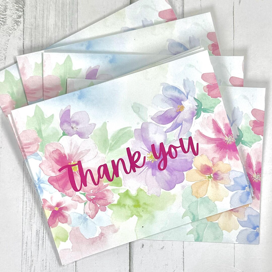 Watercolor Floral Thank You Cards Set | Blank Cottage Stationery With ...