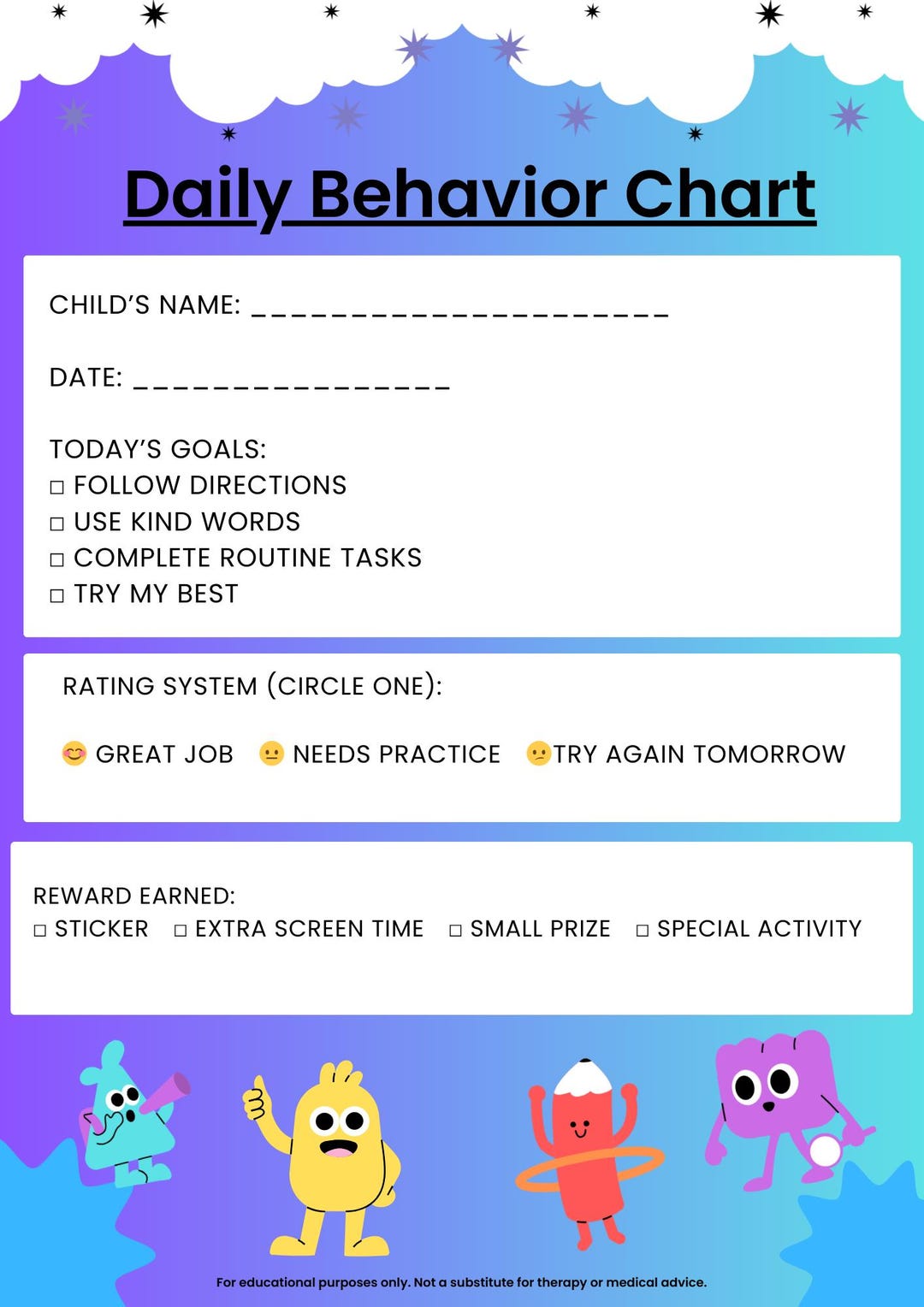 Kids Behavior Chart Bundle | Daily Routine, Calm Down Visual (PDF ...