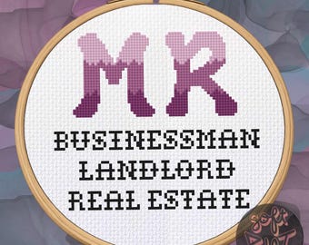 Rivalidad acalorada inspirada en un empresario, un propietario y un agente inmobiliario. Patrón de punto de cruz en PDF para descarga digital.