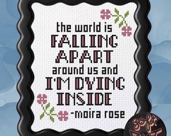 Inspirado en Schitt's Creek - Cita de Moira Rose - "Me muero por dentro" - Patrón de punto de cruz en PDF para descarga digital