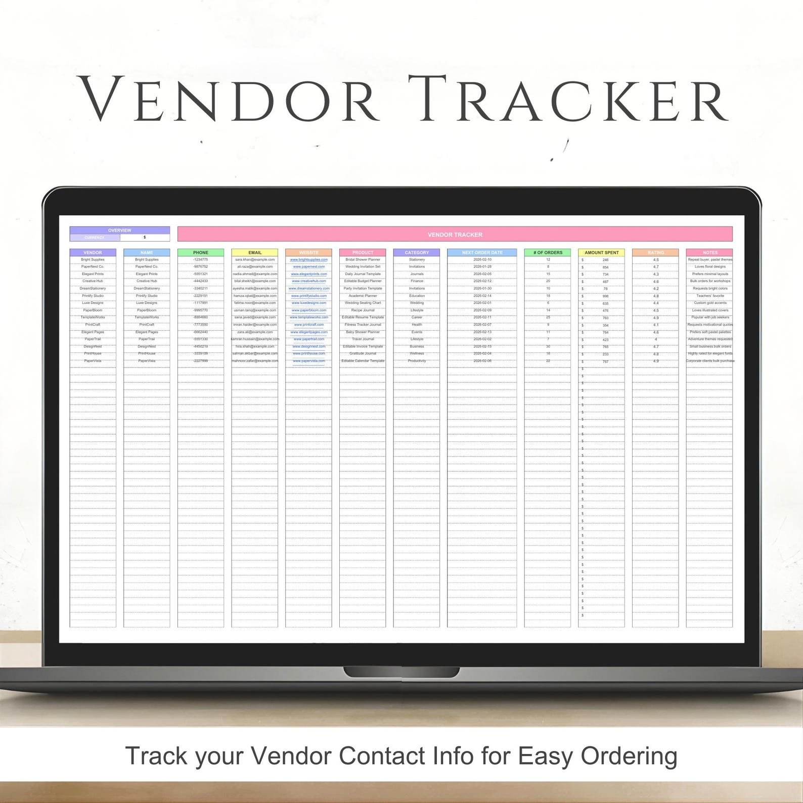 Vendor List & Supplier Tracker – Excel Spreadsheet Template for ...