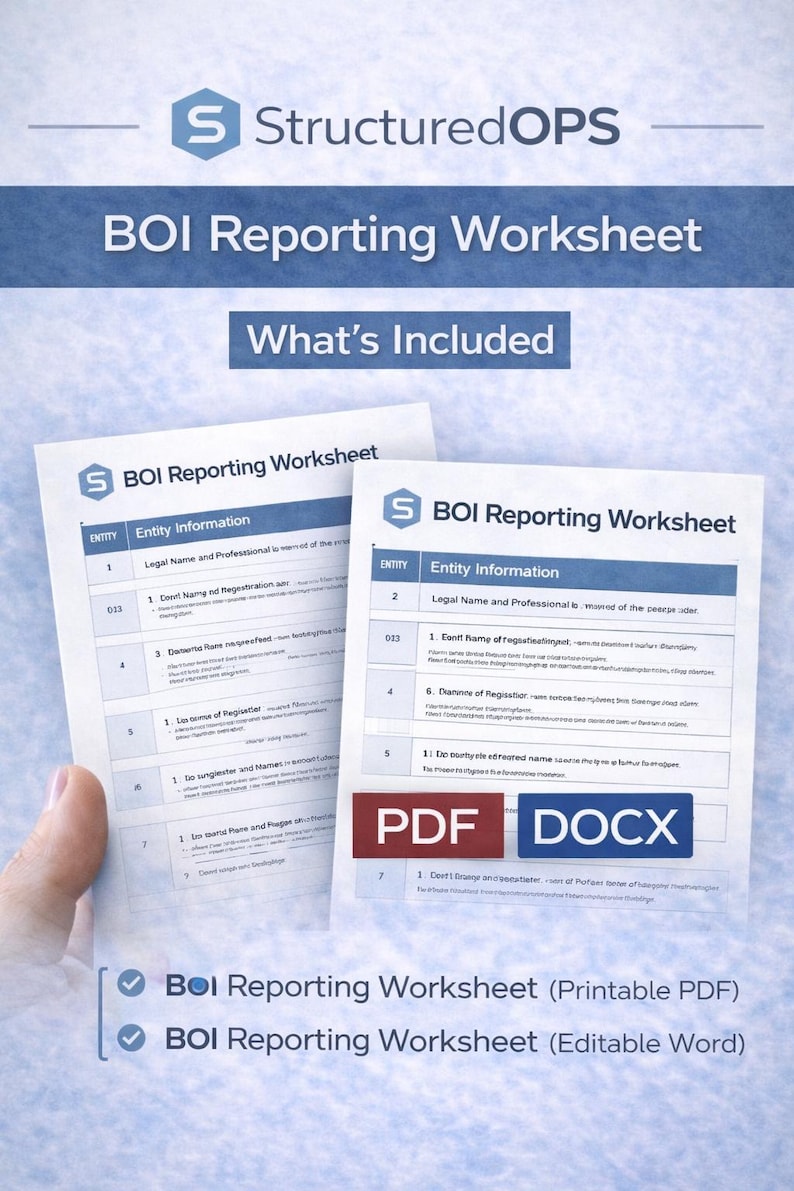 BOI Reporting Worksheet | Fincen BOI Template | Corporate Transparency ...