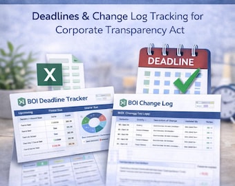 Zestaw do śledzenia BOI | FinCEN BOI – narzędzie do śledzenia terminów i rejestr zmian | Ustawa o przejrzystości korporacyjnej (Excel)