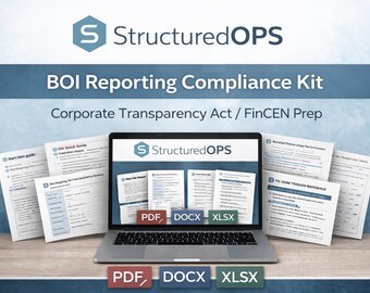 Zestaw zgodności raportowania BOI | Ustawa o przejrzystości korporacyjnej | Szablony do przygotowania BOI FinCEN (PDF + Word + Excel)