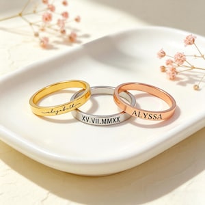 Custom Engraved Stackable Ring, Personalized Name, Dainty Minimalist Jewelry Gift