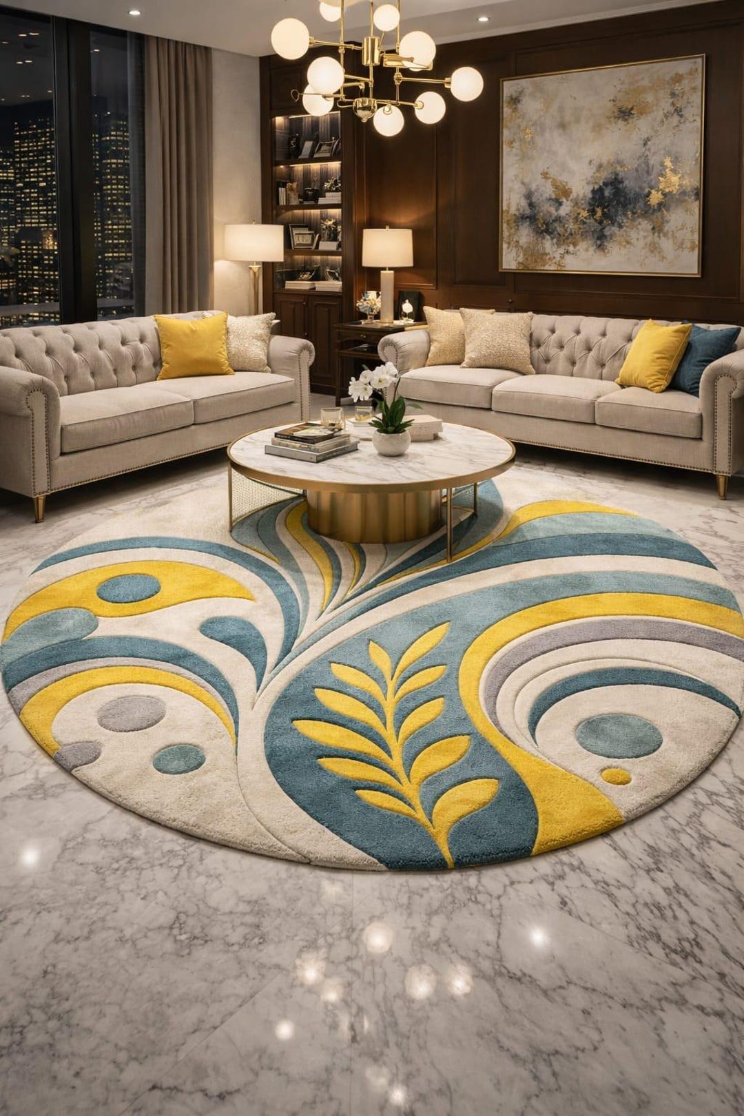 Hand Tufted Wool Rug, Modern Blue Yellow Area , Luxury Living Room ...