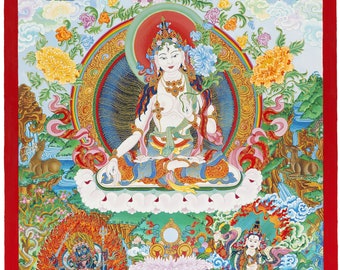White Tara Tibetan Thangka Female Buddha Goddess Icon Fine Art Giclee Print from Original Art by Kayla Komito