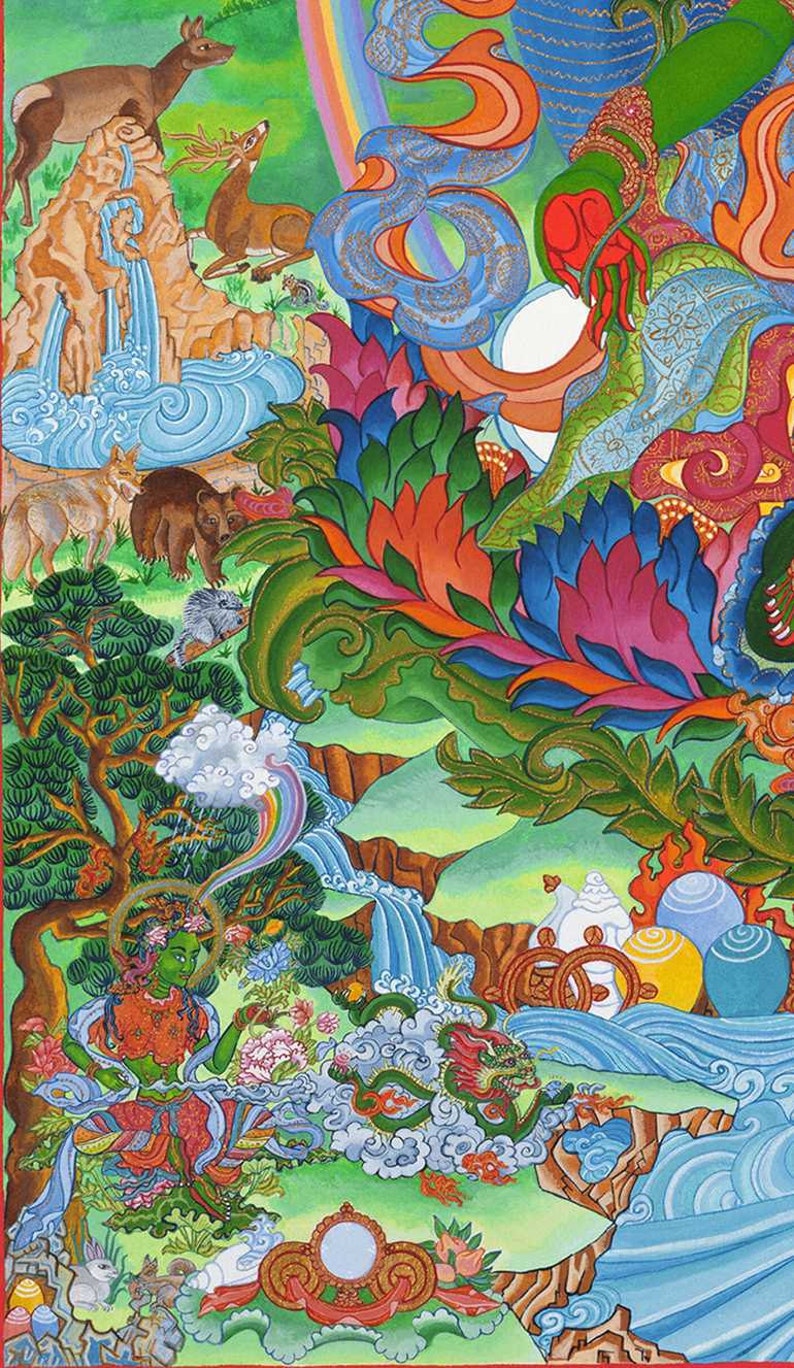 Green Tara Tibetan Thangka Female Buddha Goddess of Compassionate Activity Fine Art Giclee Print from Original Art by Kayla Komito image 4