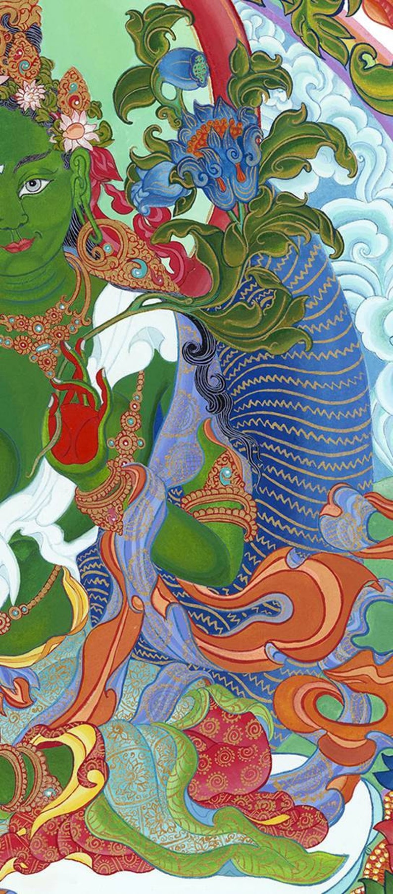 Green Tara Tibetan Thangka Female Buddha Goddess of Compassionate Activity Fine Art Giclee Print from Original Art by Kayla Komito image 5
