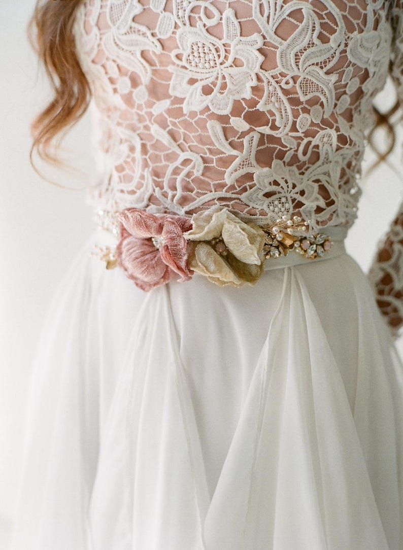 Wedding Belt Blush Flower Sash Floral Bridal Belt Crystal Etsy