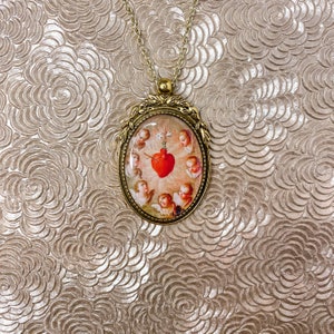 Cherubs with Sacred Heart Gold Pendant Necklace