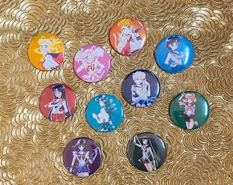 Set of 10 Sailor Moon Manga Scouts 1" Pinback Buttons