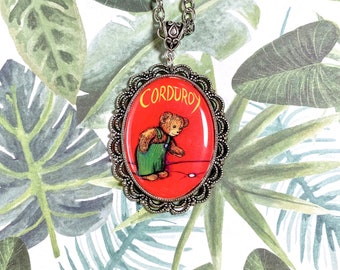 Corduroy Bear Silver Pendant Necklace