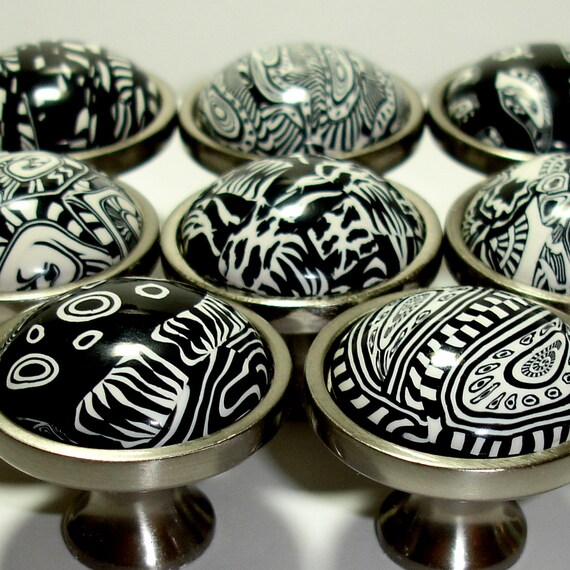 Set of 8 Knobs in Black & White by Outrageous Knobs Etsy