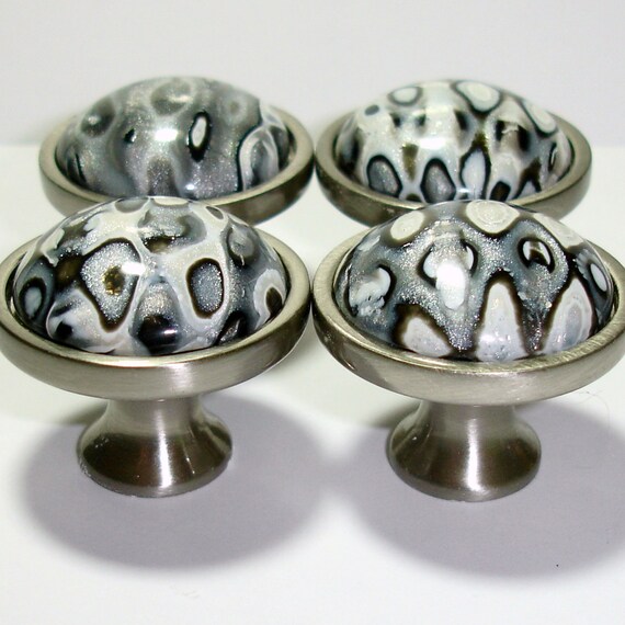 Set of 4 Knobs in Silver Gray Black & White Unique Etsy