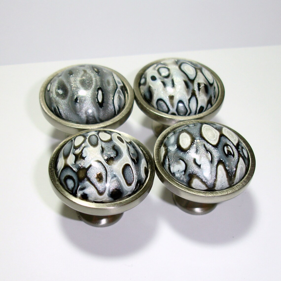 Set of 4 Knobs in Silver Gray Black & White Unique Etsy