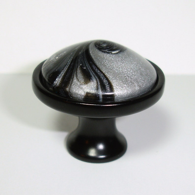 Unique Black & Silver / Gray Swirl Knob Drawer Pull by Etsy
