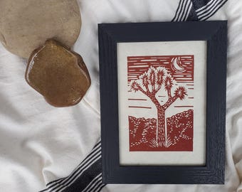 Impresión de árbol de Josué prensado a mano - Arte del desierto de Mojave
