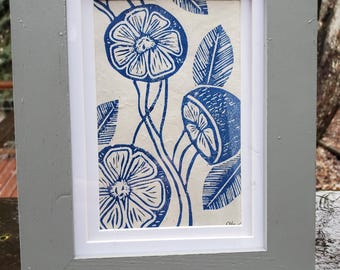 Blutorange Linoldruck, handgeschöpftes Nepalpapier